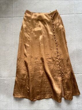 Vegan Silk Maxi Skirt in Rust Brown US 2 / UK 6